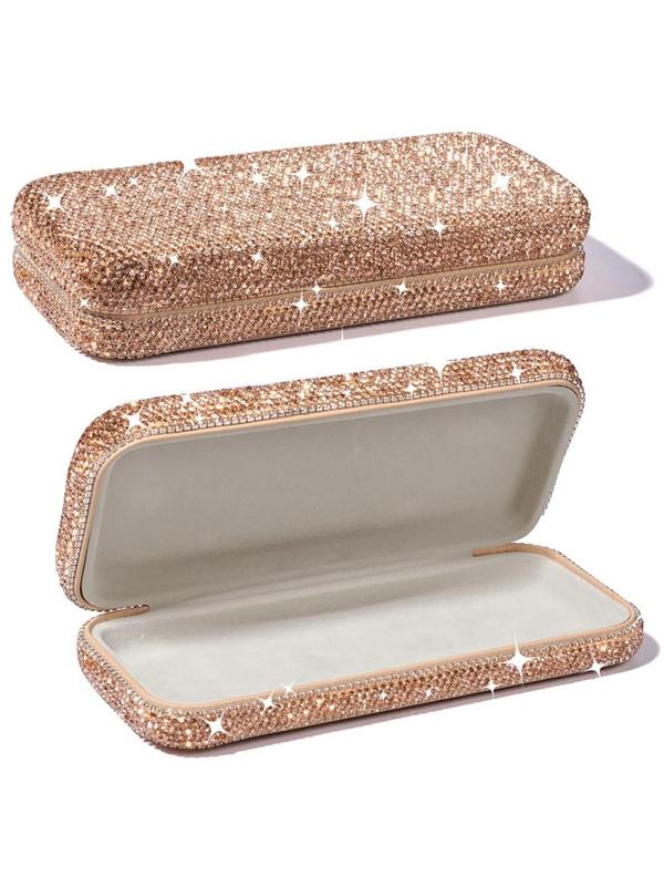 Bling Rhinestone Decorated Glasses Case, Shiny Glasses Case, Rhinestone Hard Shell Protective Large Eyeglass Case, Fashion Accessories for Women & Girls