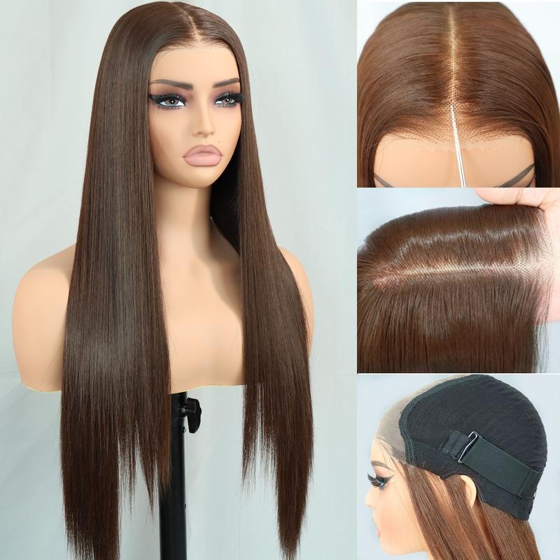 Ua Hair 9x7 Glueless Synthetic Lace Front Wig Wear And Go Pre Plucked Pre Cut Straight Wig Vivid Self Growing Clean Hairline with Tiny Knots  Heat Resistant Fiber Natural No Glue Wig