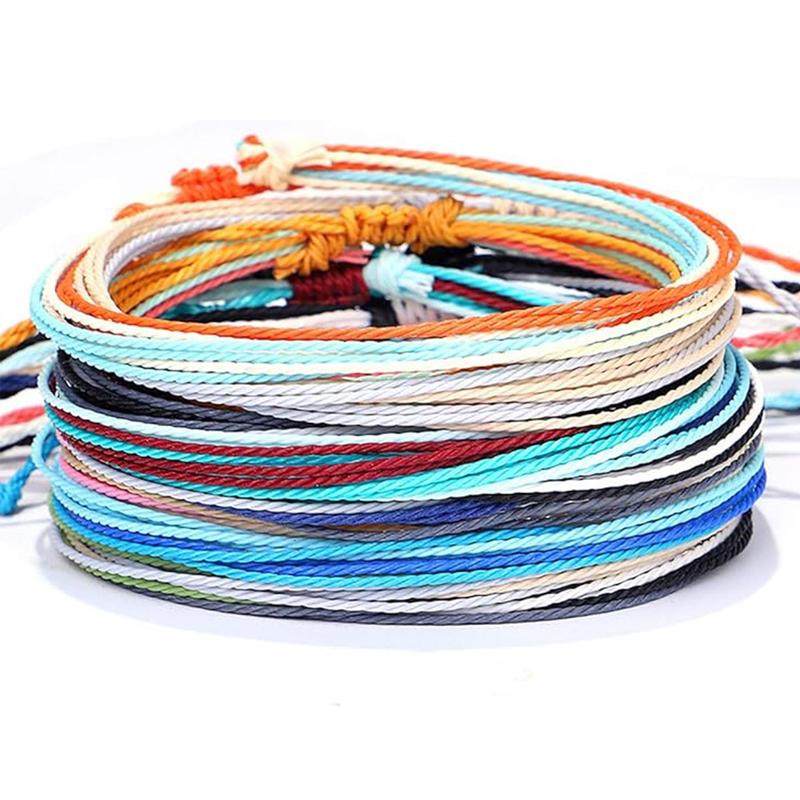 Random Color Adjustable Handmade Braided Rope Beaded Anklet, 12pcs set Boho Style Ankle Bracelet, Summer Beach Surfers Wave Bracelet