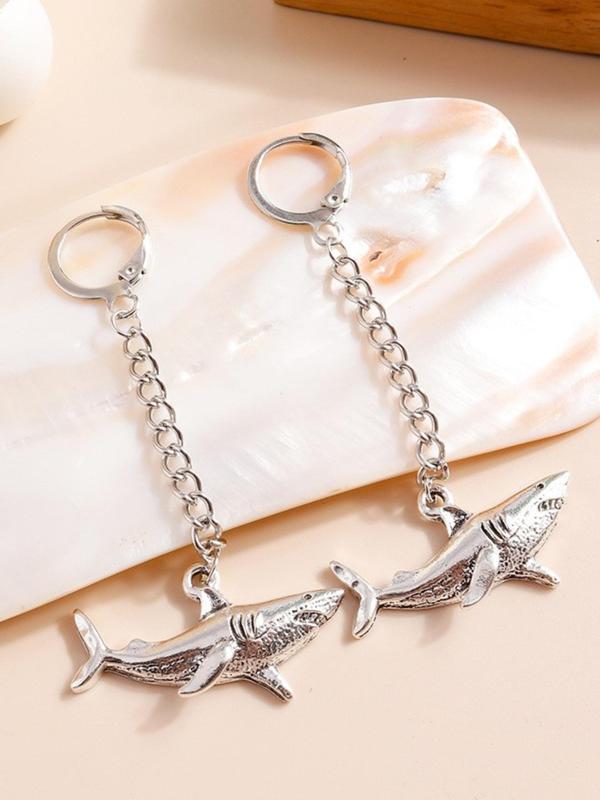 Women's Trendy All-match Solid Color Ocean Shark Design Drop Earrings, 2pcs set Casual Fashion Zinc Alloy Drop Earrings, Creative Jewelry for Daily and Party Decoration