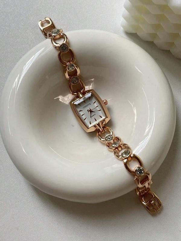 1pc Minimalist Square Dial Chain Strap Delicate High-Value Vintage Quartz Watch