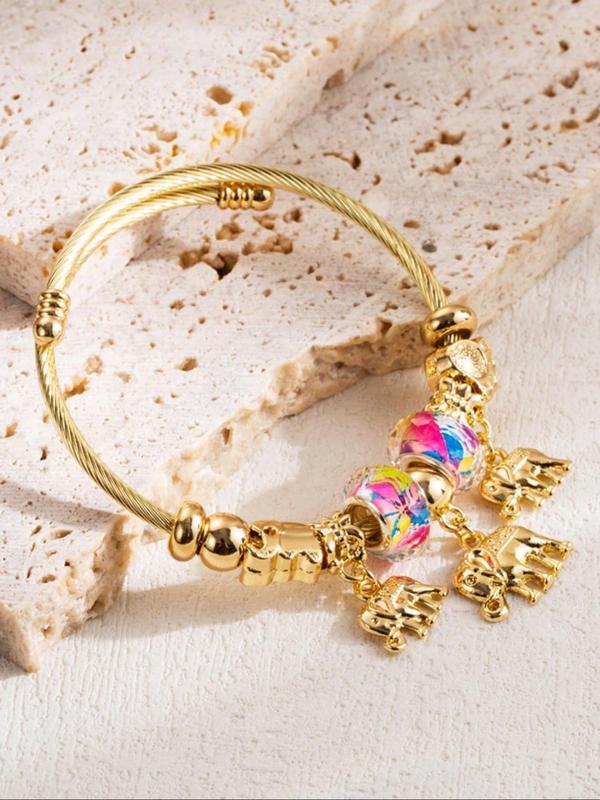 2024 Summer Women's Cute Trendy Beaded & Elephant Shaped Design Stretch Bracelet, Elegant Colorful Beaded Bracelet for Daily Decoration, Exquisite Jewelry for Birthday Gifts