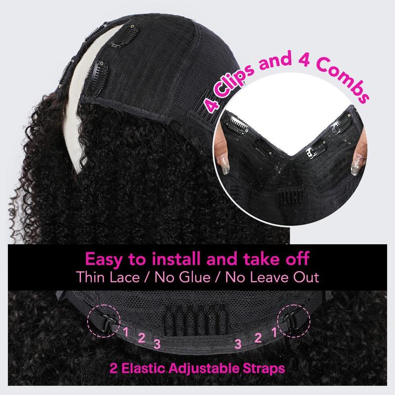 Vshow Kinky Curly Hair V Part Wigs No Leave Out Thin Part Human Hair Wigs For Beginners Kinky Curly Glueless Wigs