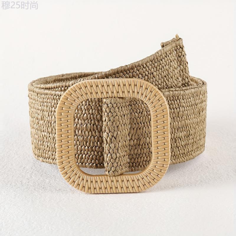 Bohemian Chic Straw Woven Belt - Elastic Stretch Waist Cincher for Women - Fashionable Braided Dress Accessory - Adjustable Boho Style