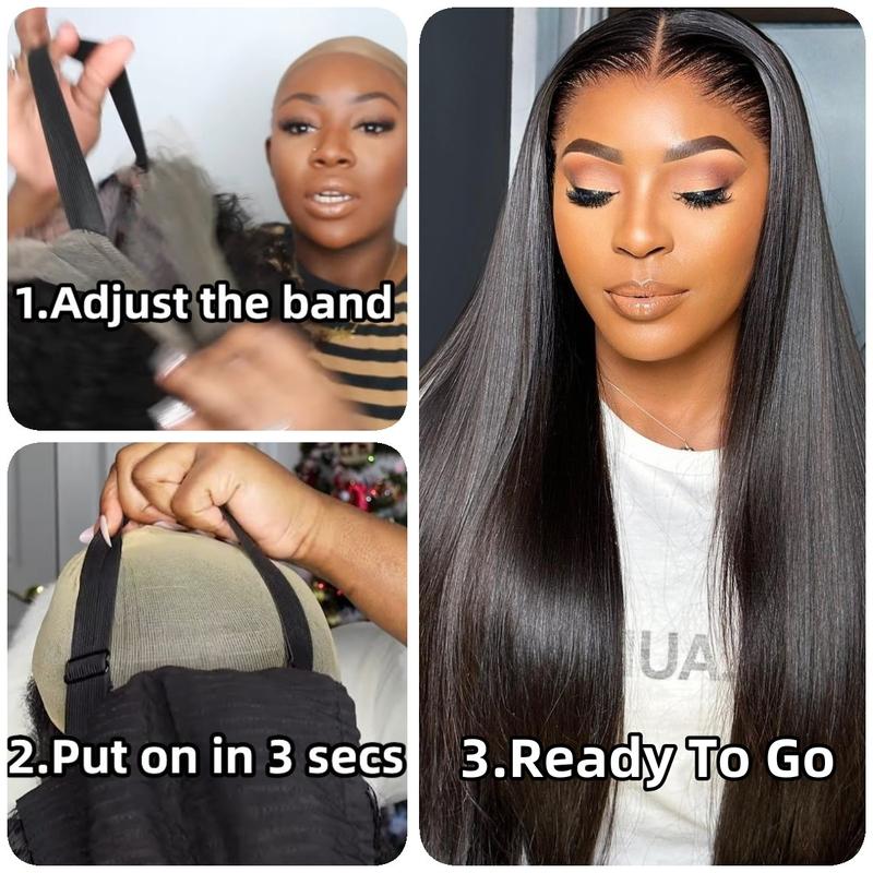 Ua Hair 9x7 Glueless Synthetic Lace Front Wig Wear And Go Pre Plucked Pre Cut Straight Wig Vivid Self Growing Clean Hairline with Tiny Knots  Heat Resistant Fiber Natural No Glue Wig