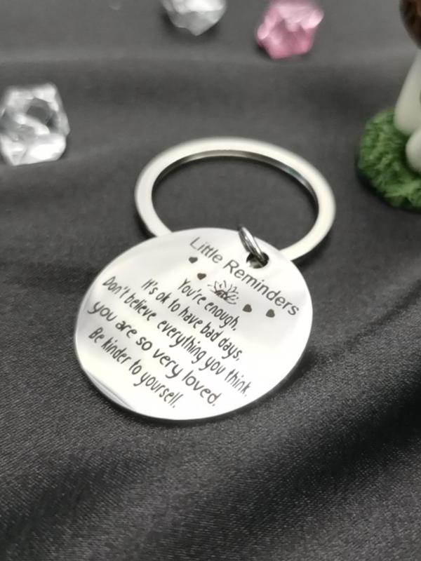 Slogan Pattern Round Shaped Stainless Steel Keychain, Fashion Keychain for Men & Women, Trendy All-match & Exquisite Keychain for Birthday Gift