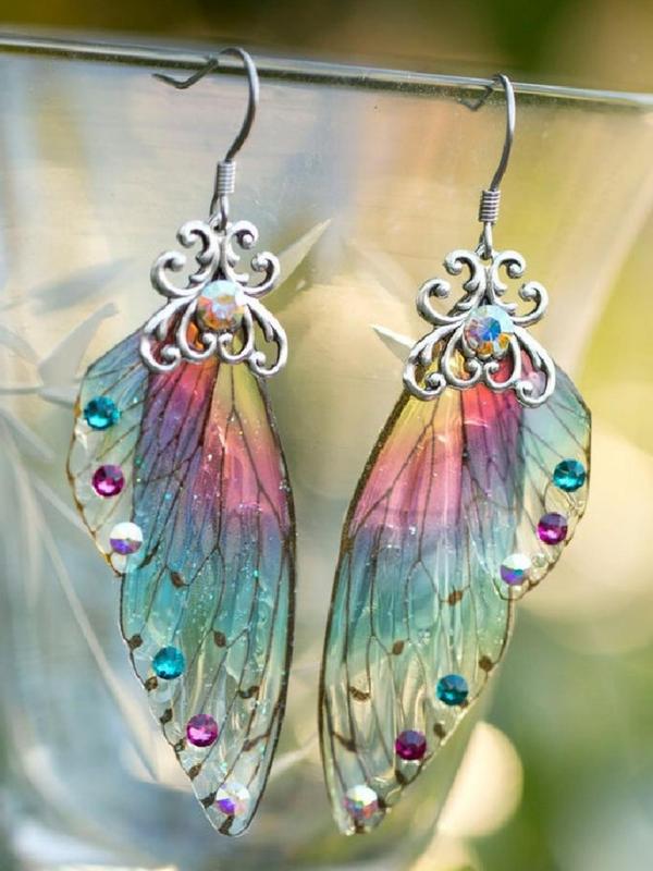 Colorful Wing Design Dangle Earrings, Elegant Rhinestone Decor Drop Earrings for Women,  Luxury Jewelry  for Party, Daily Clothing Decor, Trendy All-match & Exquisite Jewelry for Birthday Gift