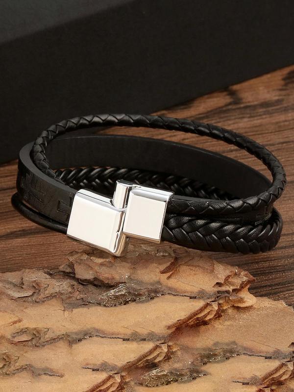 Vintage Cross Design Braided Leather Bracelet, Street Style Trendy Party Jewelry Accessories, Daily Streetwear Hip Hop Punk Goth Accessory for Musical Festival, Fall Outfits, Earthtone Fall Freshness