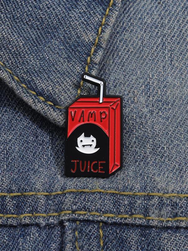 Cartoon Drink Box & Letter Design Brooch, Creative Clothes Brooch, Fashion Accessories for Men & Women