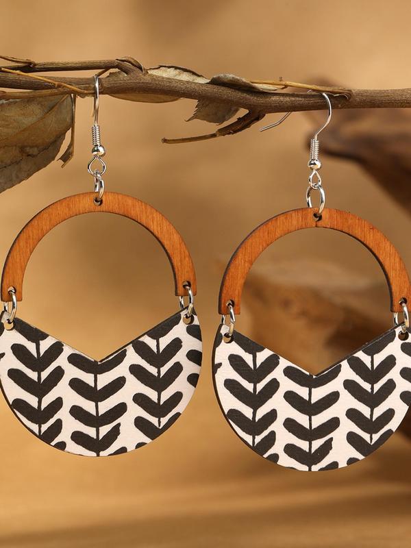 Wooden Leaf Design Dangle Earrings, Boho Style Jewelry for Women, Fashion Flower Basket Shaped Earrings for Party, Daily Clothing Decor, Trendy All-match & Exquisite Jewelry for Gift