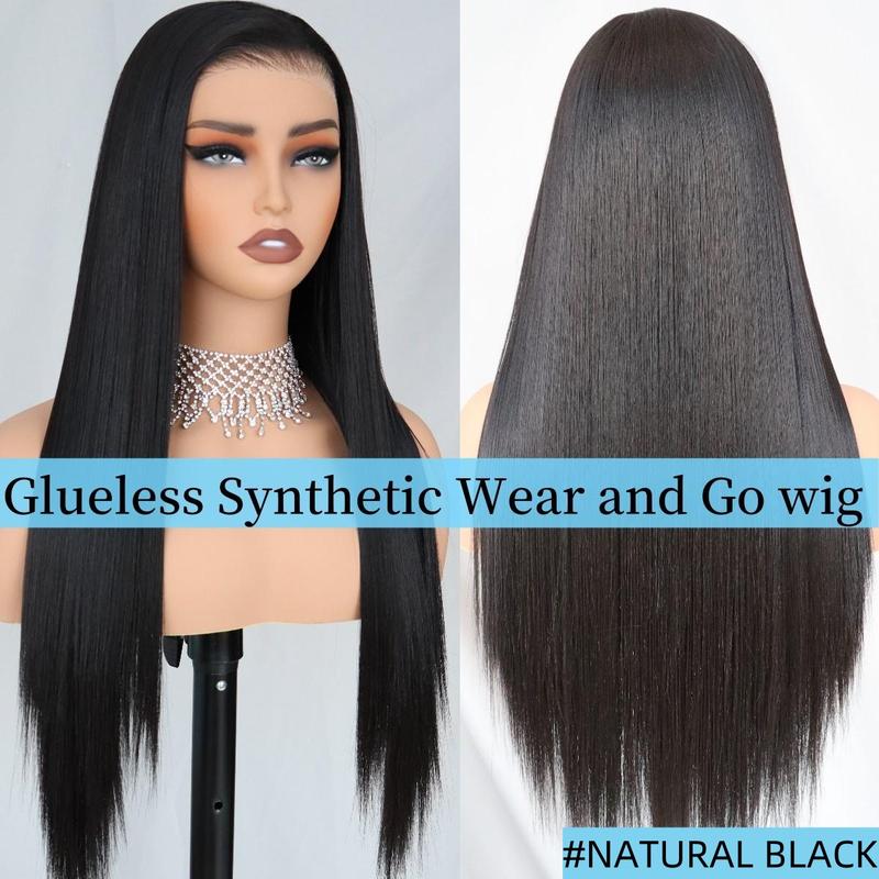 Ua Hair 9x7 Glueless Synthetic Lace Front Wig Wear And Go Pre Plucked Pre Cut Straight Wig Vivid Self Growing Clean Hairline with Tiny Knots  Heat Resistant Fiber Natural No Glue Wig