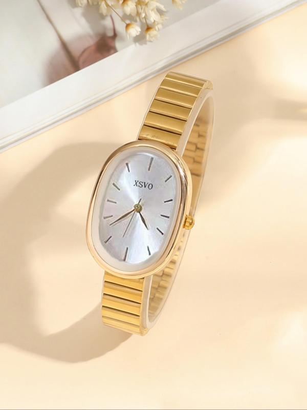 Women's Elegant Oval Dial Quartz Watch, Fashionable Wristwatch with Analog Display, Trendy Watch for Women As Gift