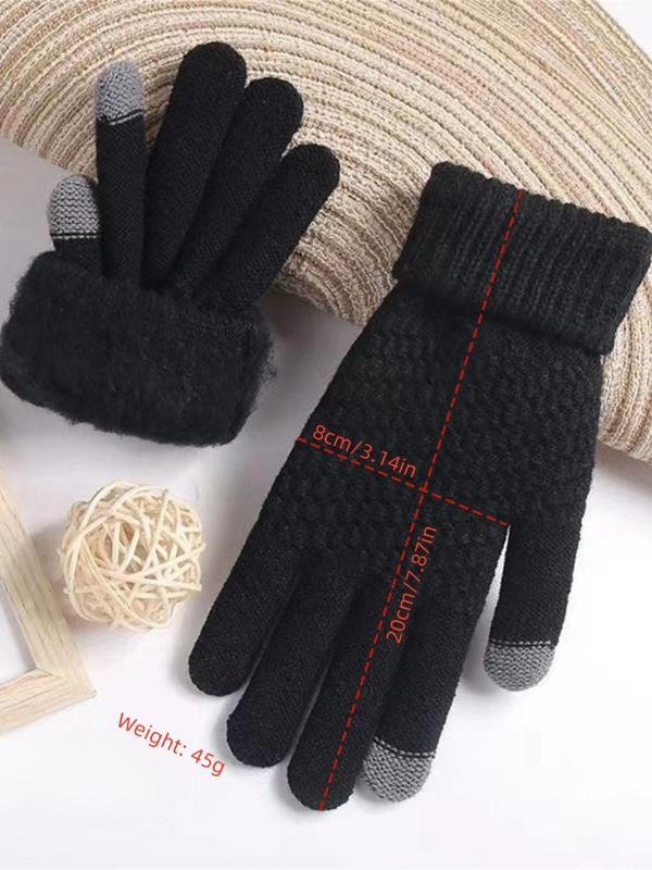 Unisex Solid Color Knitted Gloves, Casual Touch Screen Gloves for Fall & Winter, Fashion Accessories for Men & Women