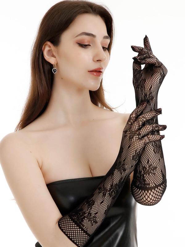 Women's Lace Decor Full Finger Gloves, Elegant Fashion Gloves for Women & Girls for Party, Daily Decor, Trendy All-match & Exquisite Accessories for Birthday Gift