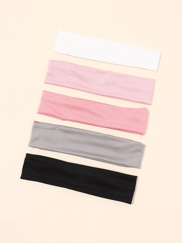 5pcs Solid Color Minimalist Hair Band, Fashionable High Stretch Face Washing & Sporting Hair Band for Women and Girls