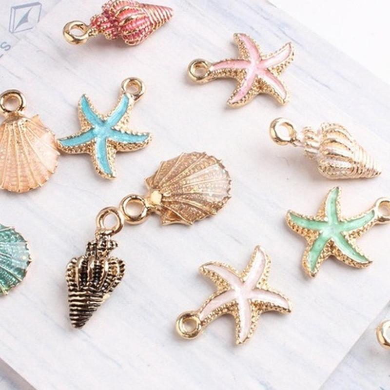 Random Style Seaside Delight Conch Sea Shell Alloy Charms Set, Sparkling Pendants for DIY Handmade Accessories, Bracelets, and Necklaces