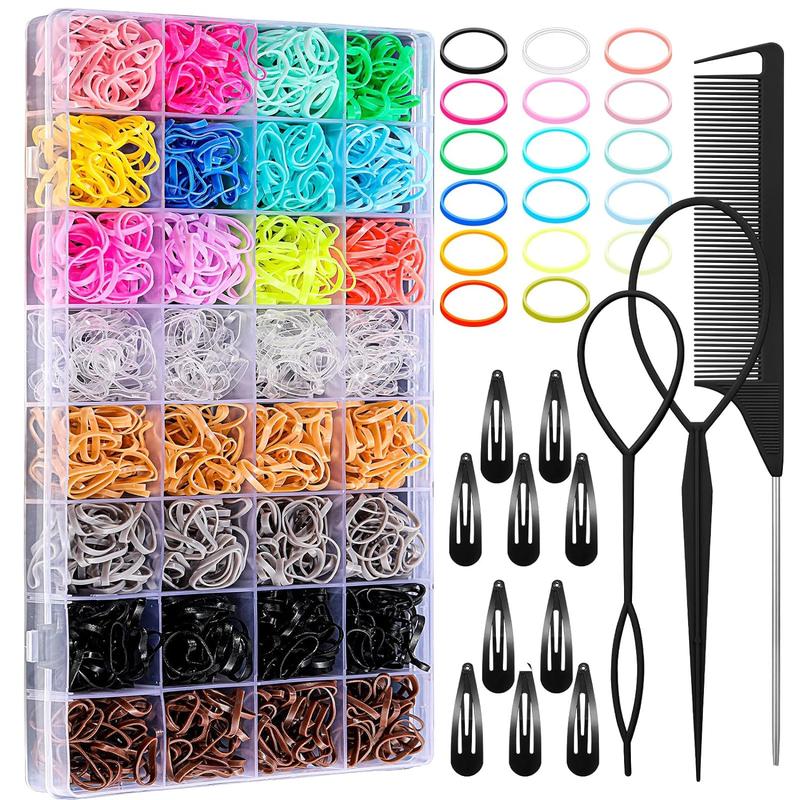 Hair Accessories for Girl, 1543 Pcs Elastic Hair Rubber Bands Set 20 Colors Elastic Hair Ties with Organizer Box Cotton Hair Ties, Hair Tail Tools, Rat Tail Comb, Butterfly Hair Clips