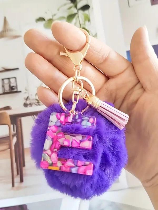 Cute Letter & Pom Pom & Tassel Design Keychain,  Fashionable Keychain for Women & Girls, Fashion Keychain for Car Daily Clothing Decor, Trendy All-match & Exquisite Keychain for Birthday Gift