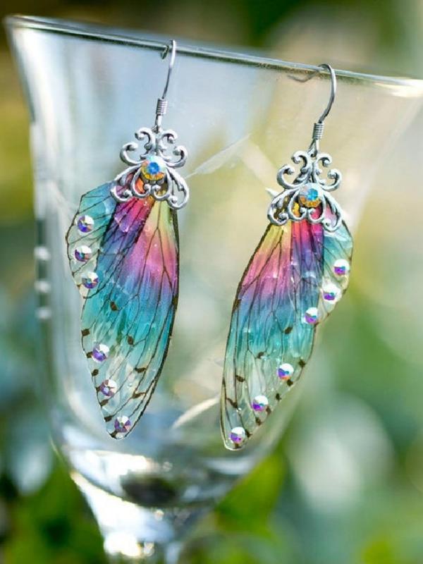 Colorful Wing Design Dangle Earrings, Elegant Rhinestone Decor Drop Earrings for Women,  Luxury Jewelry  for Party, Daily Clothing Decor, Trendy All-match & Exquisite Jewelry for Birthday Gift