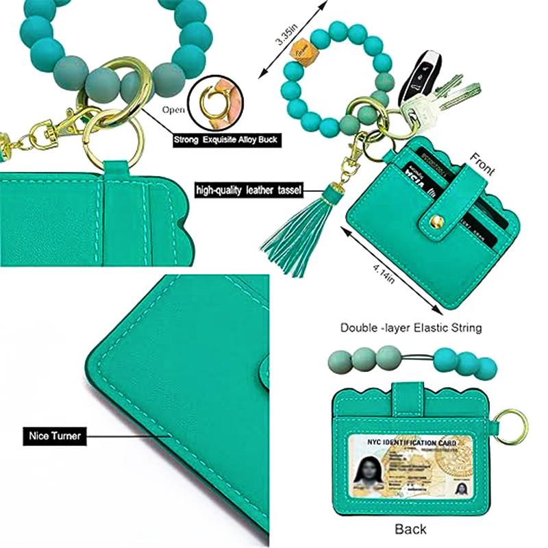 12 Pcs multifunction keychain set for women, wallet wristband with credit card holder, contactless door opener whistle, bracelet keychain wallet, bracelet fringe beaded keychain for women