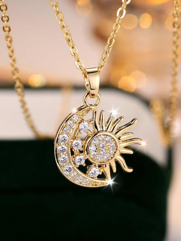 Vintage Moon & Sun & Star Design Pendant Necklace for Women & Girls, Fashion Jewelry for Party, Daily Clothing Decor, Trendy All-match & Exquisite Jewelry for Birthday Gift without Box