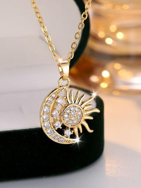 Vintage Moon & Sun & Star Design Pendant Necklace for Women & Girls, Fashion Jewelry for Party, Daily Clothing Decor, Trendy All-match & Exquisite Jewelry for Birthday Gift without Box