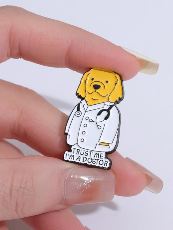 Cute Cartoon Duck & Dog Doctor Design Brooch (2pcs), Fashion Brooch for Party, Daily Clothing Decor, Enamel Pin for Men & Women