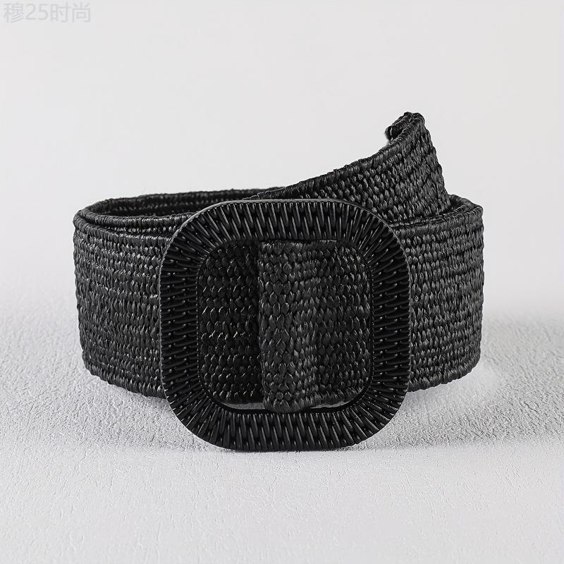 Bohemian Chic Straw Woven Belt - Elastic Stretch Waist Cincher for Women - Fashionable Braided Dress Accessory - Adjustable Boho Style