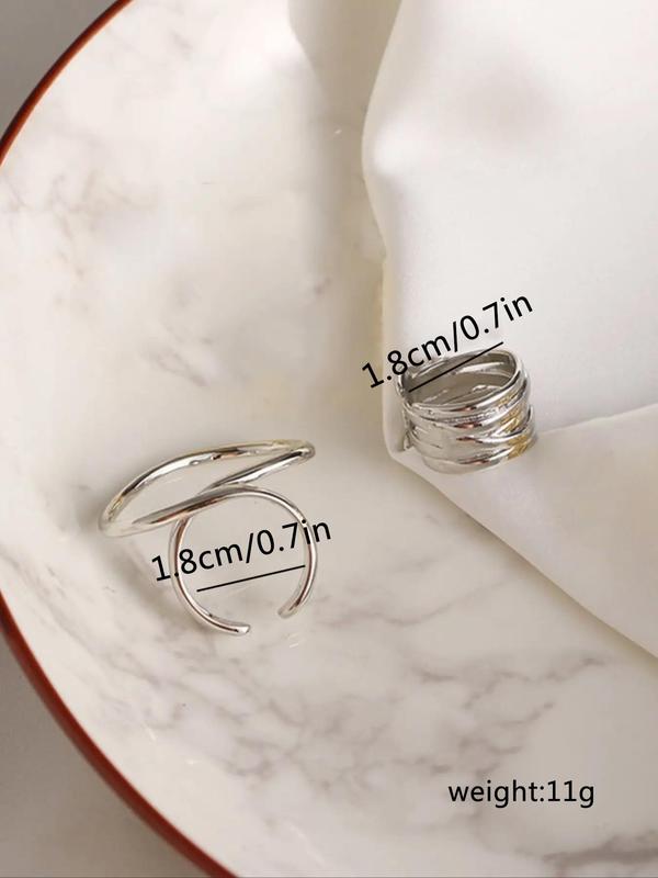 Fashion Hollow Out Design Cuff Ring (2pcs), Stylish Irregular Multidimensional Braided Design Cuff Rings, Casual Jewelry for Women & Men, Minimalist Temperament Jewelry