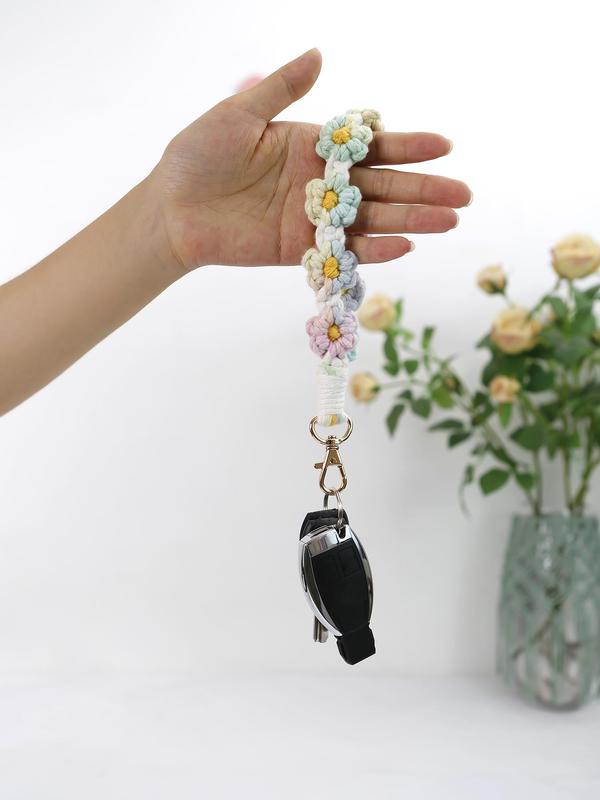 Boho Style Colorful Flower Rope Braided Keychain, Fashionable Keychain for Women & Men, Cute Key Chain Car Keys As Gift for Girls