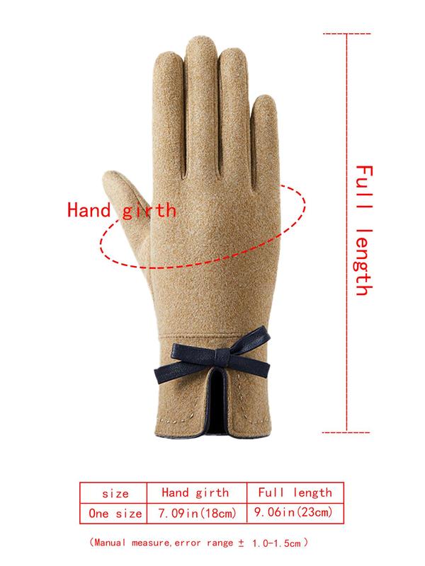 Women's Solid Color Bow Decor Touch Screen Gloves, Casual Trendy Warm Gloves for Fall & Winter, Fashion Accessories for Women & Girls