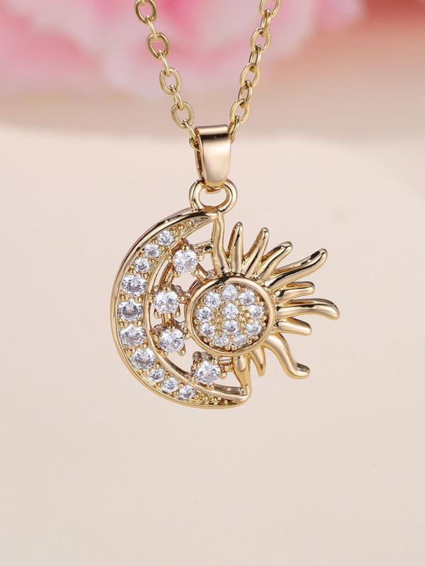 Vintage Moon & Sun & Star Design Pendant Necklace for Women & Girls, Fashion Jewelry for Party, Daily Clothing Decor, Trendy All-match & Exquisite Jewelry for Birthday Gift without Box