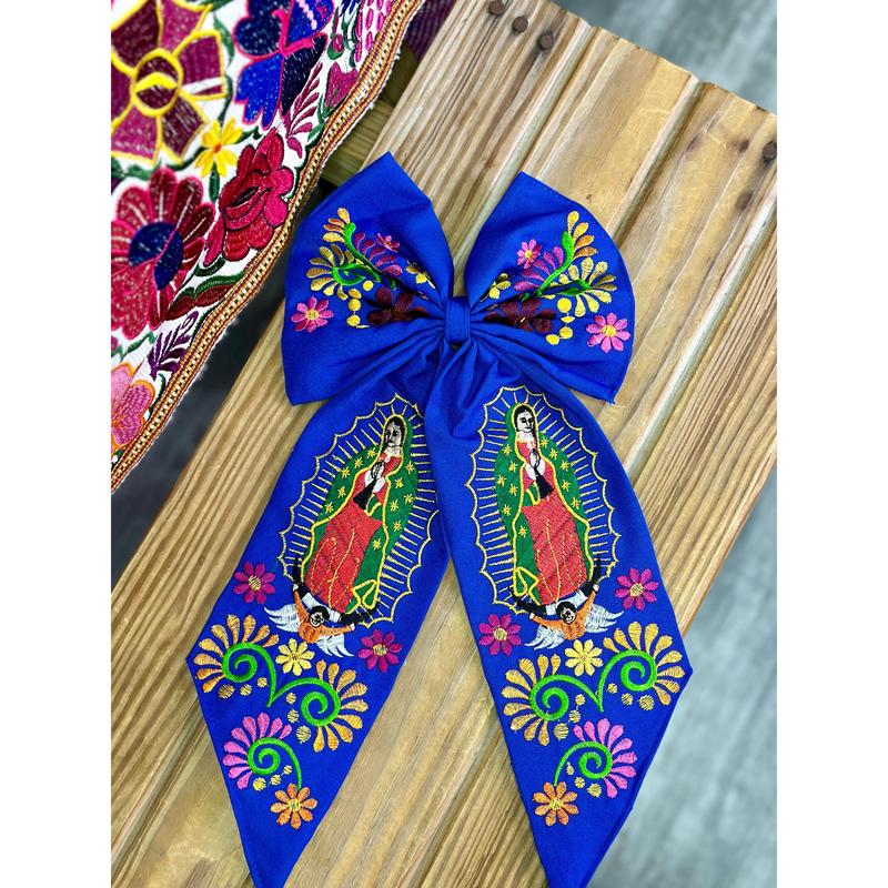 Virgen Mexican Bordado Bow Clips Long