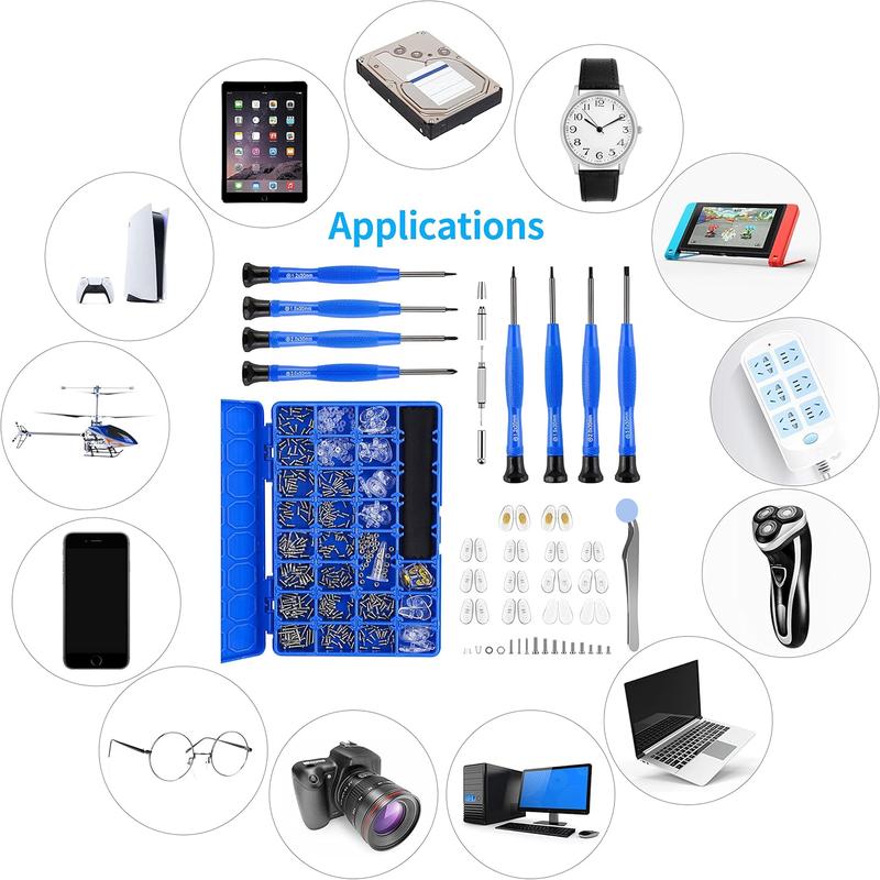 Upgrade Version Eye Glass Repairing Kit, Eyeglass Tool Kit with Compact Screw Box Include Nose Pads