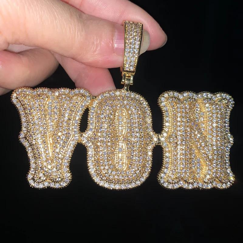 NEW Custom Double Letter Name Pendant With Iced Out Zirconia Gold Silver Color Necklace Men Women Hip Hop Jewelry