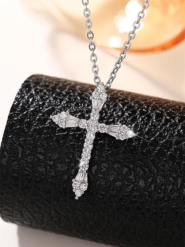 Rhinestone Cross Pendant Necklace for Women, 2024 New Style Jewelry for Party, Daily Clothing Decor, Trendy Cool Female Accessories for Birthday Gift