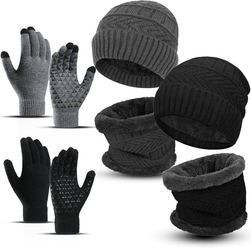 6  Winter Beanie Hat Scarf Gloves Set for Men Women,Knit Skull Cap Winter Hat Touchscreen Gloves Neck Warmer Set