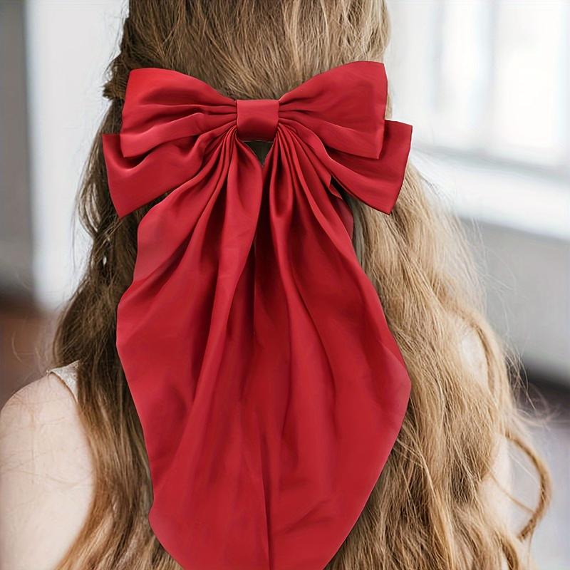 6 elegant solid color ribbon bow shaped hair clips with fashionable hair accessories suitable for women's daily use