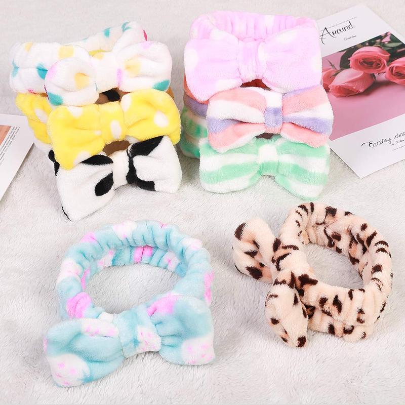 8 Pack  Bow Headbands, Coral Fleece Makeup  Headband for Washing , Shower Terry Cloth Hair Band for Women Facial