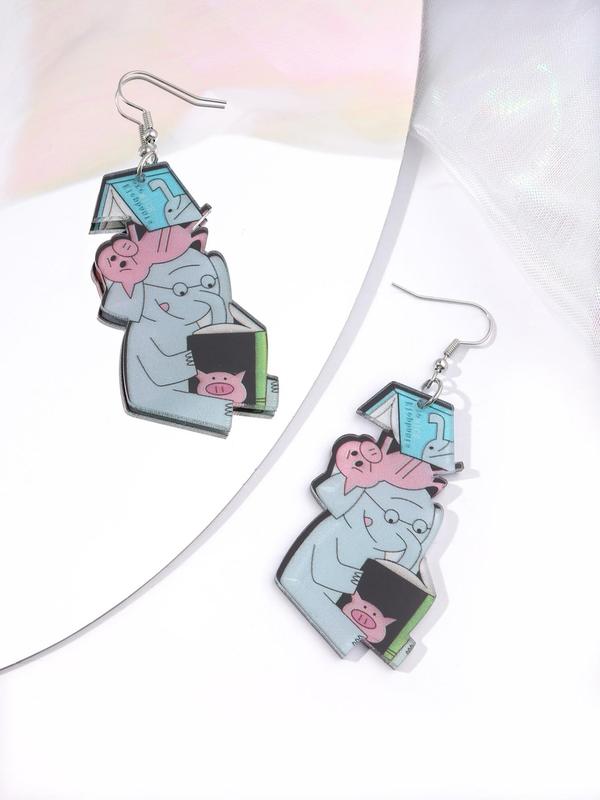 1 Pair Cute Cartoon Elephant Decor Dangle Earrings, Creative Acrylic Drop Earrings For Women, Fashion Jewelry For Party, Daily Clothing Decor For Girl