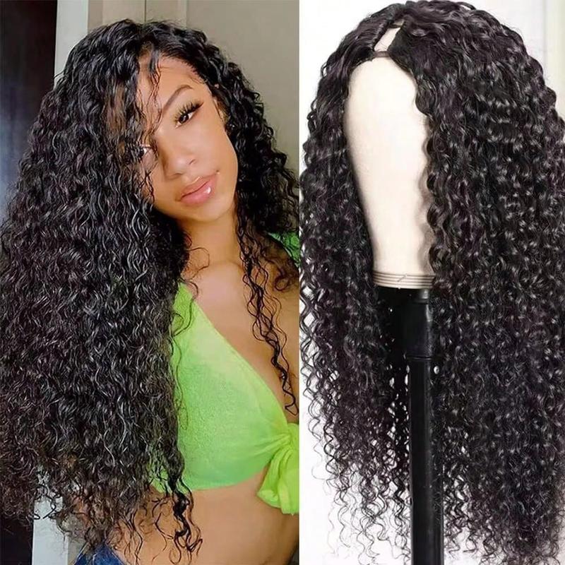 Curly V Part Wig Human Hair No Leave Out Upgrade U Part Human Hair Wigs For Black Women Kinky Curly Glueless None Lace Front Wigs With Real Scalp Brazilian Virgin V Shape No Sew In No Glue Clip In Half Human Hair Wig Beginner Friendly Natural Color