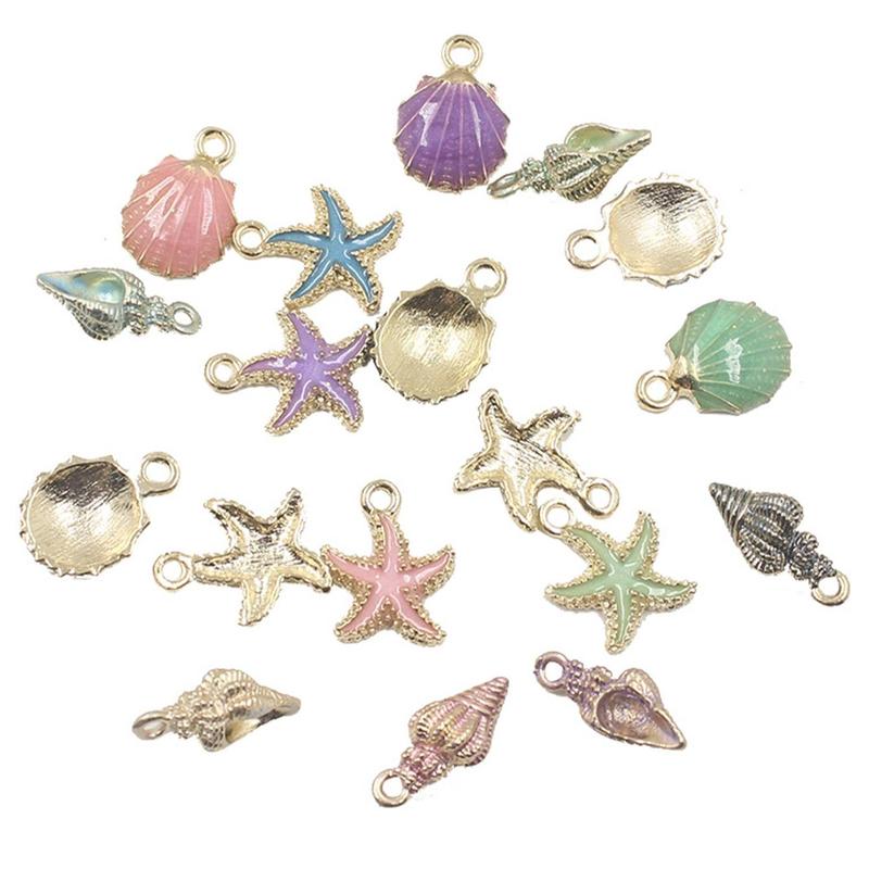 Random Style Seaside Delight Conch Sea Shell Alloy Charms Set, Sparkling Pendants for DIY Handmade Accessories, Bracelets, and Necklaces