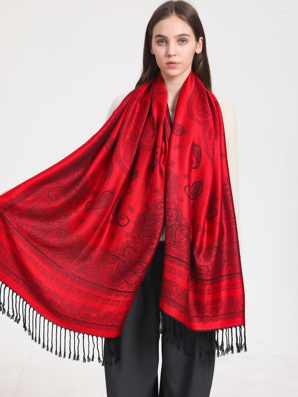 Paisley Pattern Tassel Decor Scarf, Elegant Fashion Long Shawl for Women & Men, Trendy All-match & Exquisite Scarf for Birthday Gift