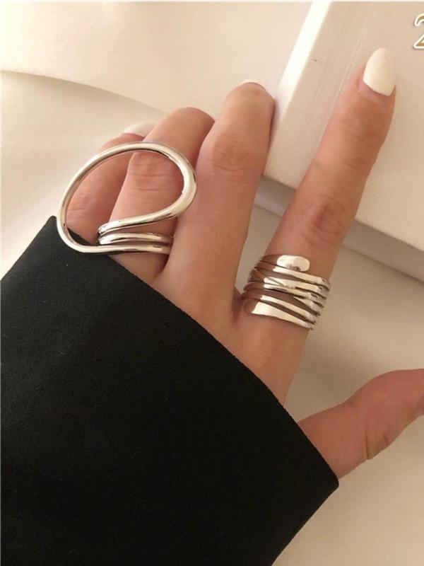 Fashion Hollow Out Design Cuff Ring (2pcs), Stylish Irregular Multidimensional Braided Design Cuff Rings, Casual Jewelry for Women & Men, Minimalist Temperament Jewelry