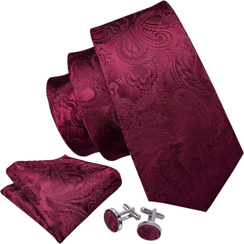 Men Tie Set Paisley Silk Necktie Pocket Square Cufflinks Formal Wedding Business Party Suitable Gifts for Friends