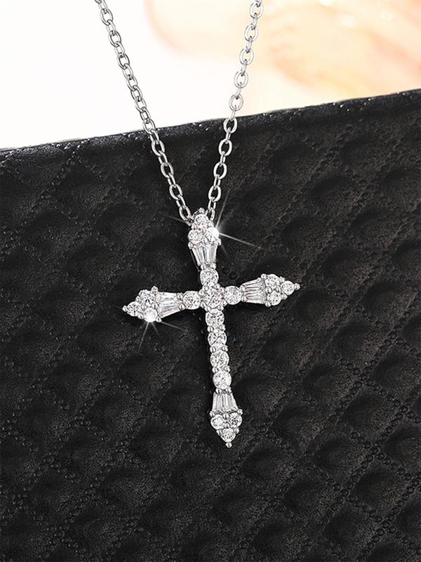 Rhinestone Cross Pendant Necklace for Women, 2024 New Style Jewelry for Party, Daily Clothing Decor, Trendy Cool Female Accessories for Birthday Gift