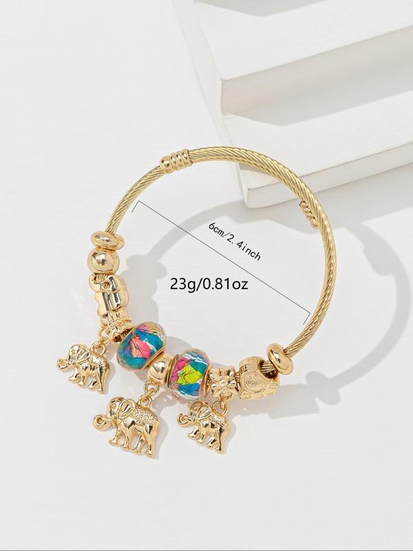 2024 Summer Women's Cute Trendy Beaded & Elephant Shaped Design Stretch Bracelet, Elegant Colorful Beaded Bracelet for Daily Decoration, Exquisite Jewelry for Birthday Gifts