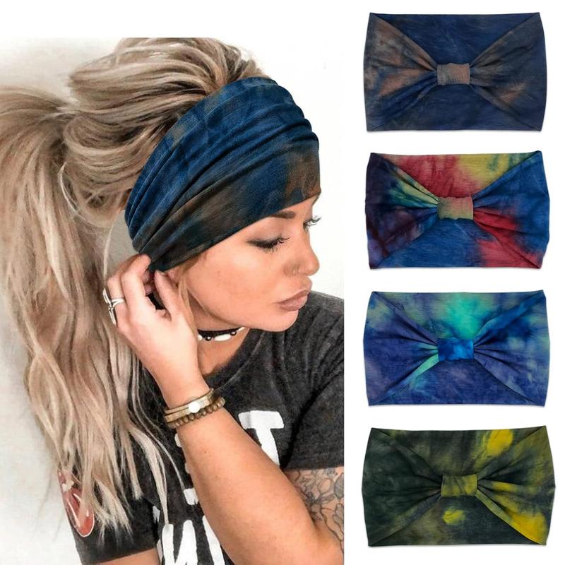 Wide Headbands for Women Knotted Headband Womens Head Wraps Stretchy Hair Accessories Bands Tie Dye 4 Pack