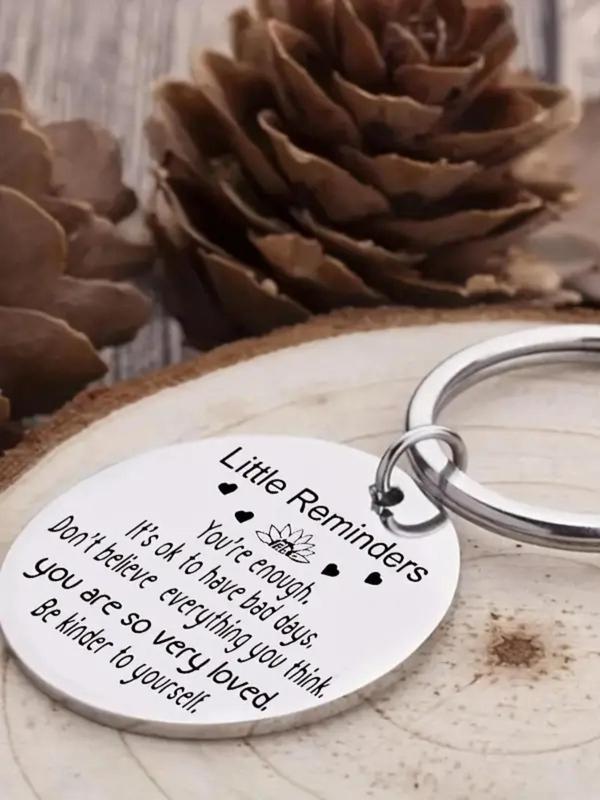 Slogan Pattern Round Shaped Stainless Steel Keychain, Fashion Keychain for Men & Women, Trendy All-match & Exquisite Keychain for Birthday Gift