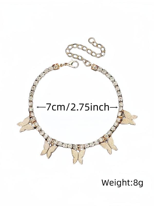 Women's Elegant Butterfly Design Anklet, Fashion Glamorous Rhinestone Anklet for Women & Gift, Casual Vacation Beach Jewelry Accessories, Holiday Gifts for Friends